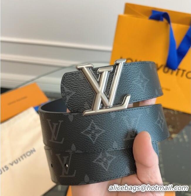 Super Quality Louis Vuitton Monogram Canvas and Leather Belt 4cm with LV Buckle LV031601 Black/Silver 2026