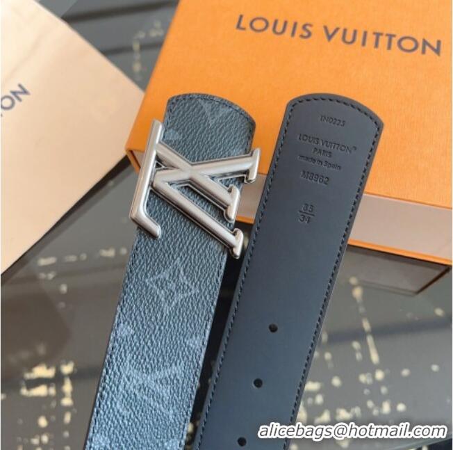 Super Quality Louis Vuitton Monogram Canvas and Leather Belt 4cm with LV Buckle LV031601 Black/Silver 2026