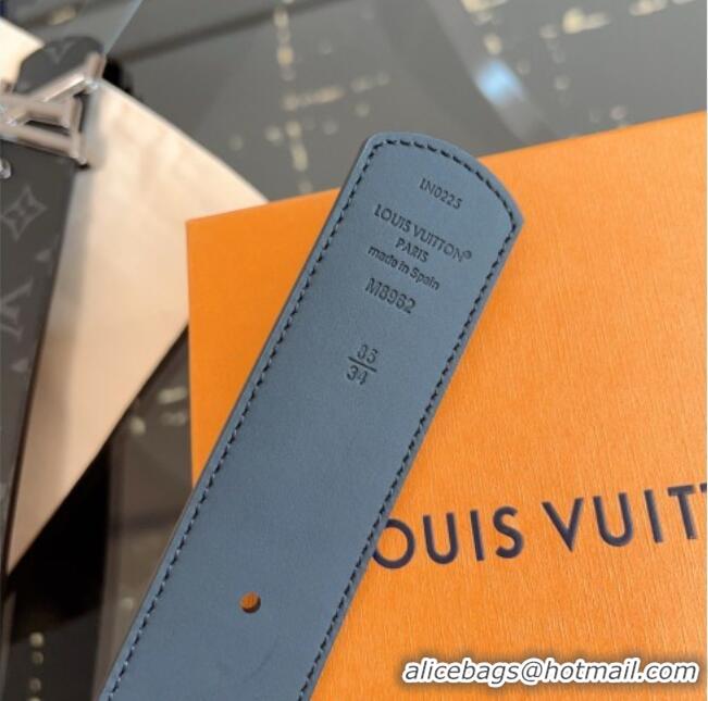 Super Quality Louis Vuitton Monogram Canvas and Leather Belt 4cm with LV Buckle LV031601 Black/Silver 2026