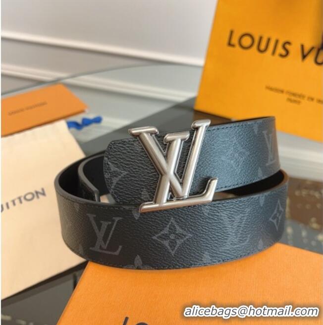 Super Quality Louis Vuitton Monogram Canvas and Leather Belt 4cm with LV Buckle LV031601 Black/Silver 2026