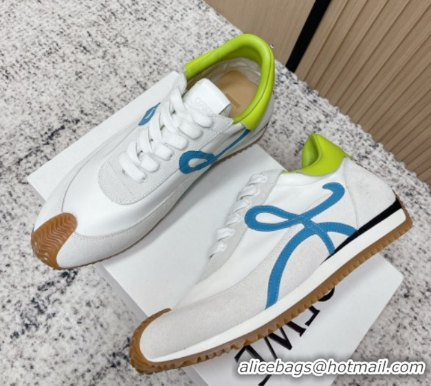 Unique Style Loewe Flow Runner Sneakers in Nylon and Suede White 0226066