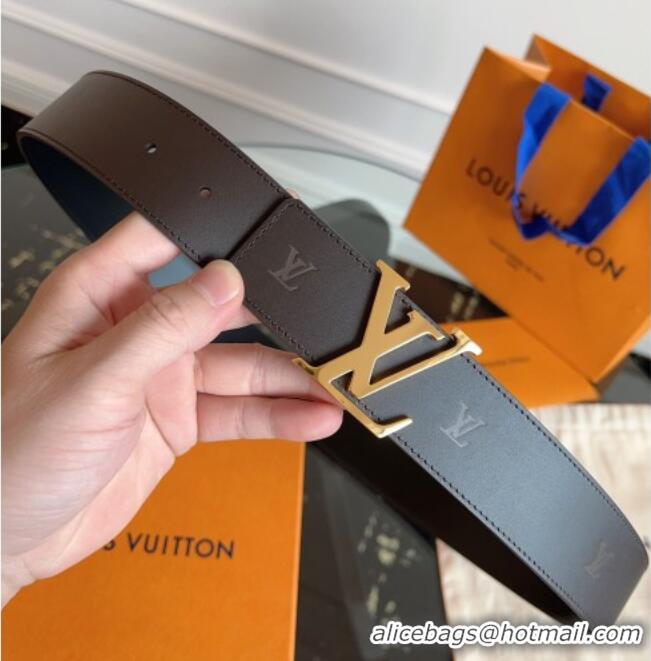Buy Discount Louis Vuitton LV Embossed Leather Belt 4cm with LV Buckle LV031602 Dark Brown/Shiny Gold 2026