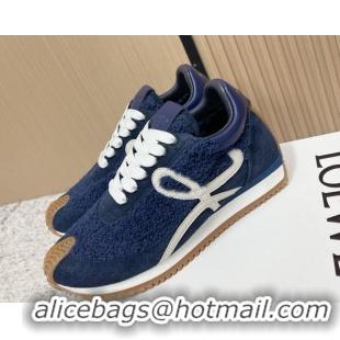 Charming Loewe Flow Runner Sneakers in Towel Cloth and Suede Blue 0226067