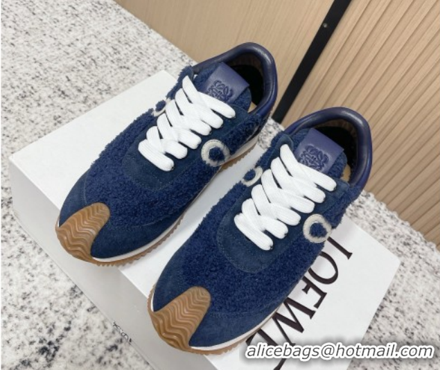 Charming Loewe Flow Runner Sneakers in Towel Cloth and Suede Blue 0226067