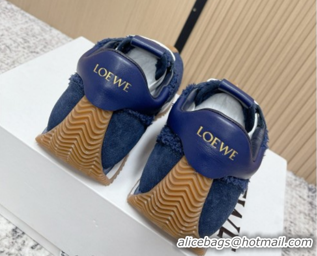 Charming Loewe Flow Runner Sneakers in Towel Cloth and Suede Blue 0226067