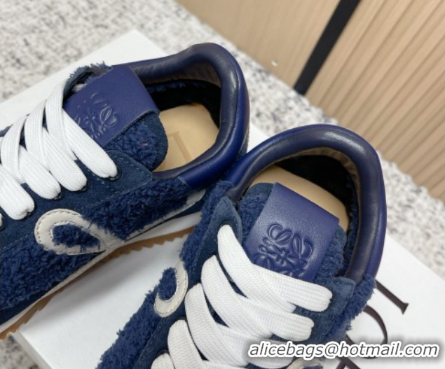 Charming Loewe Flow Runner Sneakers in Towel Cloth and Suede Blue 0226067