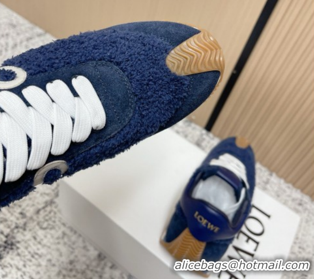 Charming Loewe Flow Runner Sneakers in Towel Cloth and Suede Blue 0226067
