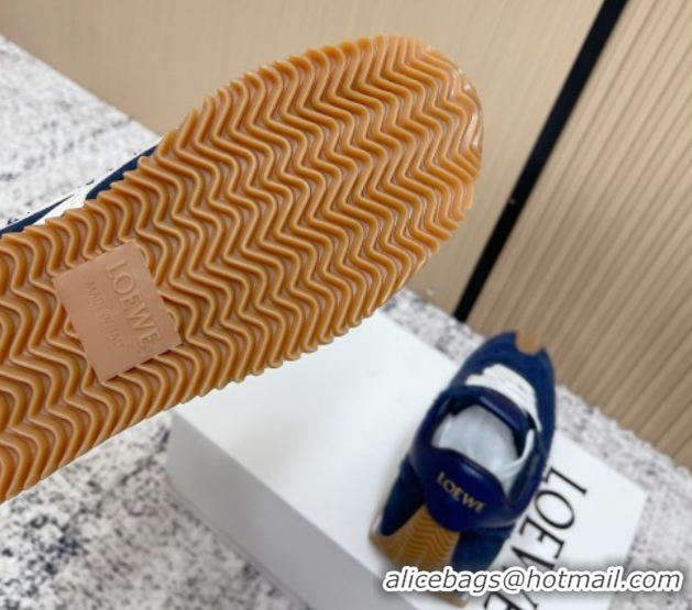 Charming Loewe Flow Runner Sneakers in Towel Cloth and Suede Blue 0226067