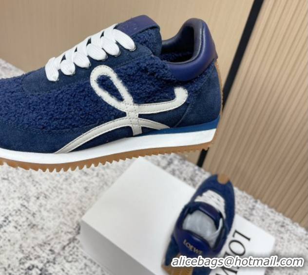 Charming Loewe Flow Runner Sneakers in Towel Cloth and Suede Blue 0226067