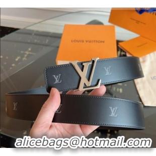 Luxury Cheap Louis Vuitton LV Embossed Leather Belt 4cm with LV Buckle LV031602 Black/Shiny Silver 2026