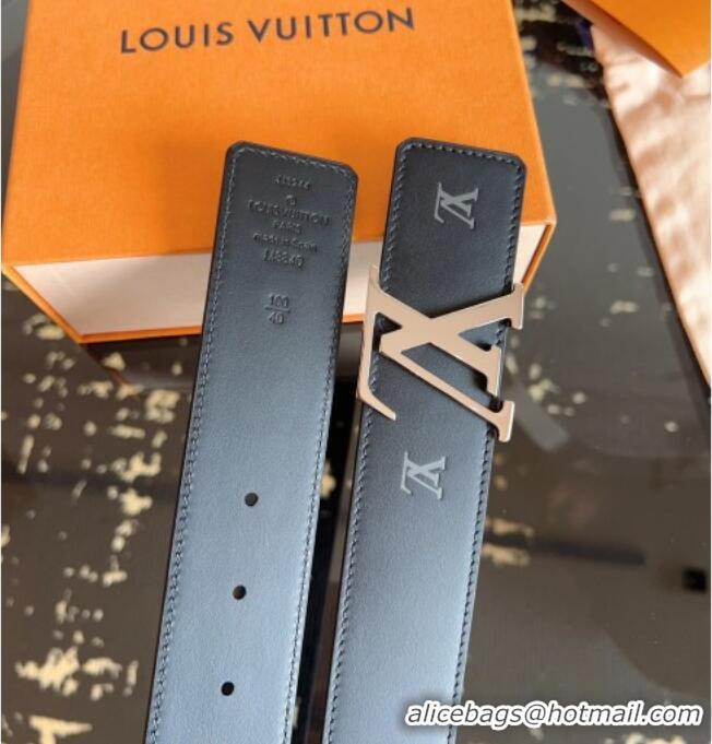 Luxury Cheap Louis Vuitton LV Embossed Leather Belt 4cm with LV Buckle LV031602 Black/Shiny Silver 2026