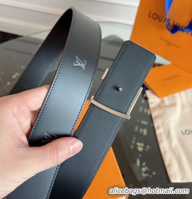 Luxury Cheap Louis Vuitton LV Embossed Leather Belt 4cm with LV Buckle LV031602 Black/Shiny Silver 2026