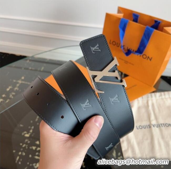 Luxury Cheap Louis Vuitton LV Embossed Leather Belt 4cm with LV Buckle LV031602 Black/Shiny Silver 2026