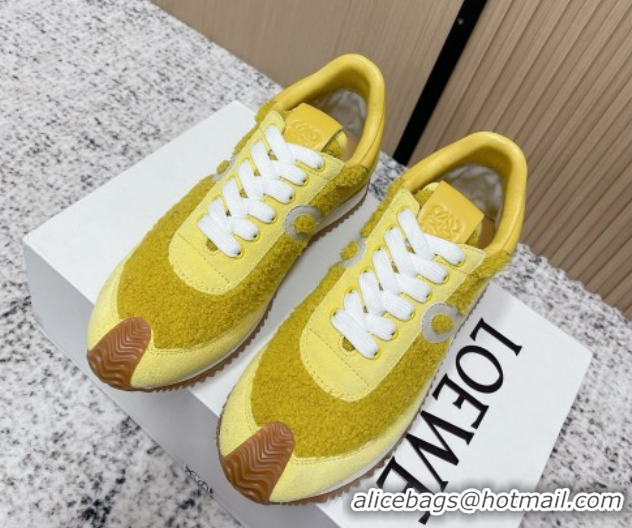 Top Grade Loewe Flow Runner Sneakers in Towel Cloth and Suede Yellow 0226068