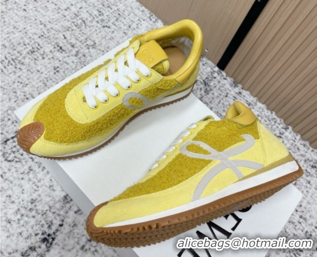 Top Grade Loewe Flow Runner Sneakers in Towel Cloth and Suede Yellow 0226068