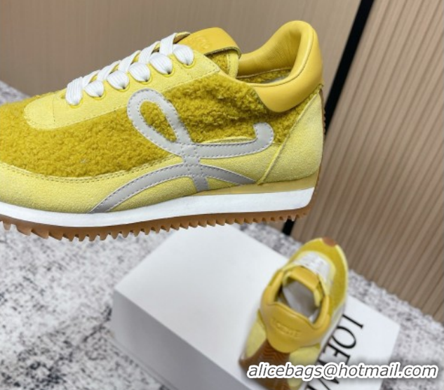 Top Grade Loewe Flow Runner Sneakers in Towel Cloth and Suede Yellow 0226068