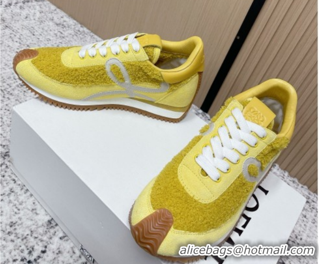 Top Grade Loewe Flow Runner Sneakers in Towel Cloth and Suede Yellow 0226068