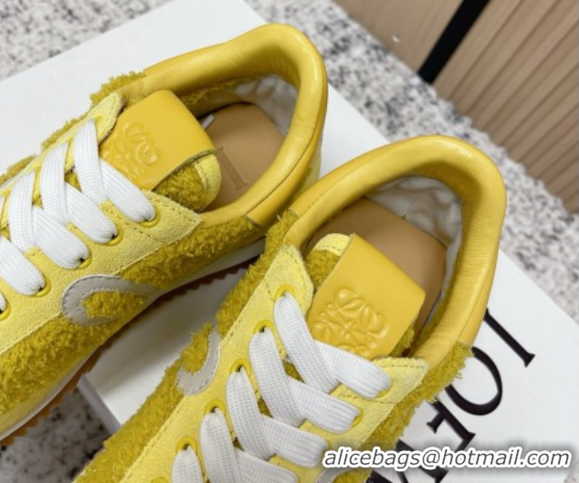Top Grade Loewe Flow Runner Sneakers in Towel Cloth and Suede Yellow 0226068
