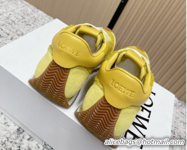 Top Grade Loewe Flow Runner Sneakers in Towel Cloth and Suede Yellow 0226068