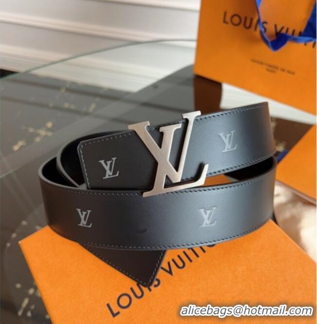 Good Taste Louis Vuitton LV Embossed Leather Belt 4cm with LV Buckle LV031602 Black/Aged Silver 2026