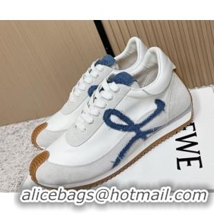 Pretty Style Loewe Flow Runner Sneakers in Nylon and Suede White/Denim Blue 0226071