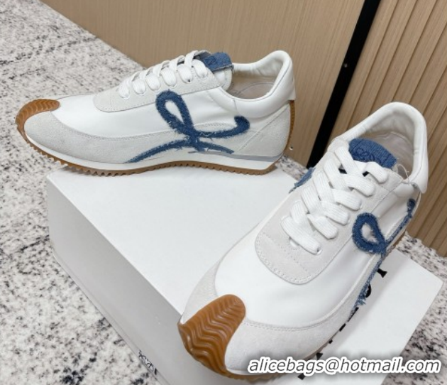 Pretty Style Loewe Flow Runner Sneakers in Nylon and Suede White/Denim Blue 0226071