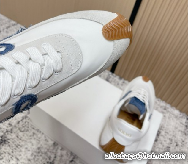 Pretty Style Loewe Flow Runner Sneakers in Nylon and Suede White/Denim Blue 0226071
