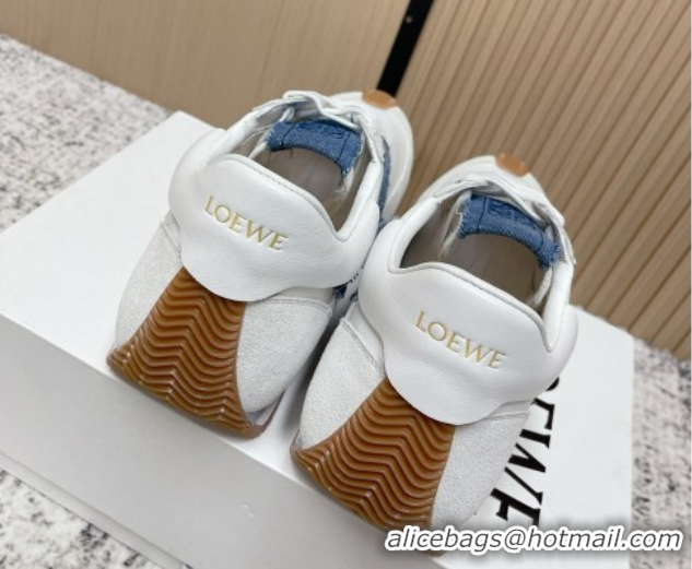 Pretty Style Loewe Flow Runner Sneakers in Nylon and Suede White/Denim Blue 0226071