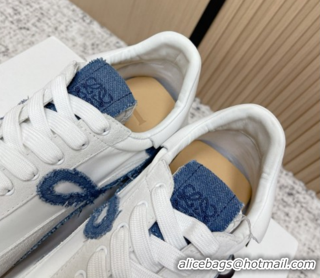 Pretty Style Loewe Flow Runner Sneakers in Nylon and Suede White/Denim Blue 0226071
