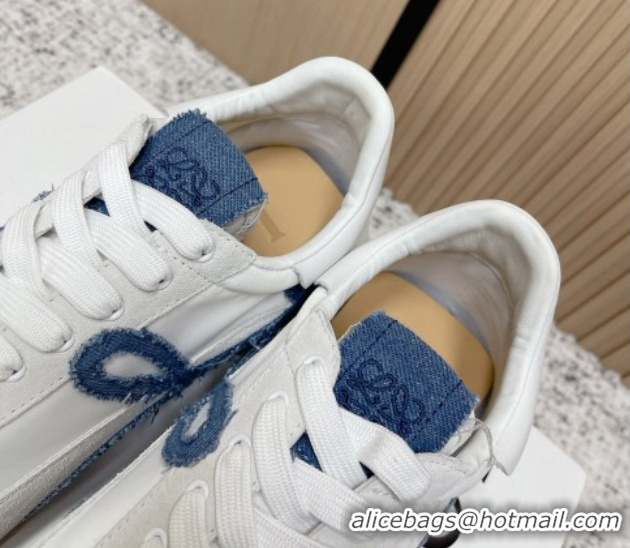 Pretty Style Loewe Flow Runner Sneakers in Nylon and Suede White/Denim Blue 0226071