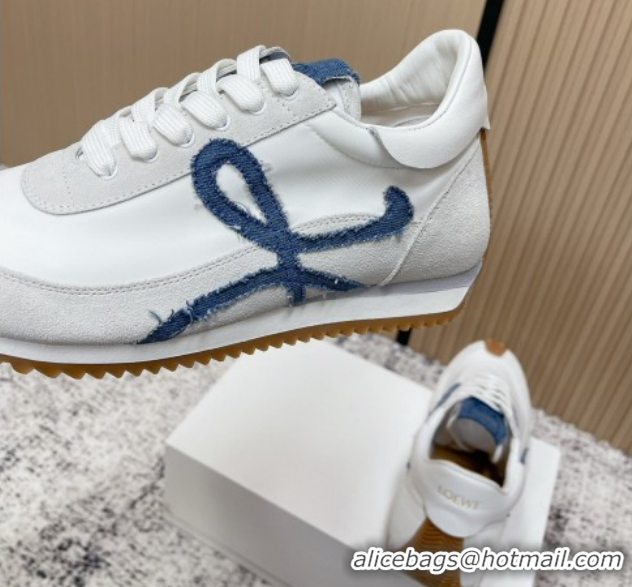 Pretty Style Loewe Flow Runner Sneakers in Nylon and Suede White/Denim Blue 0226071
