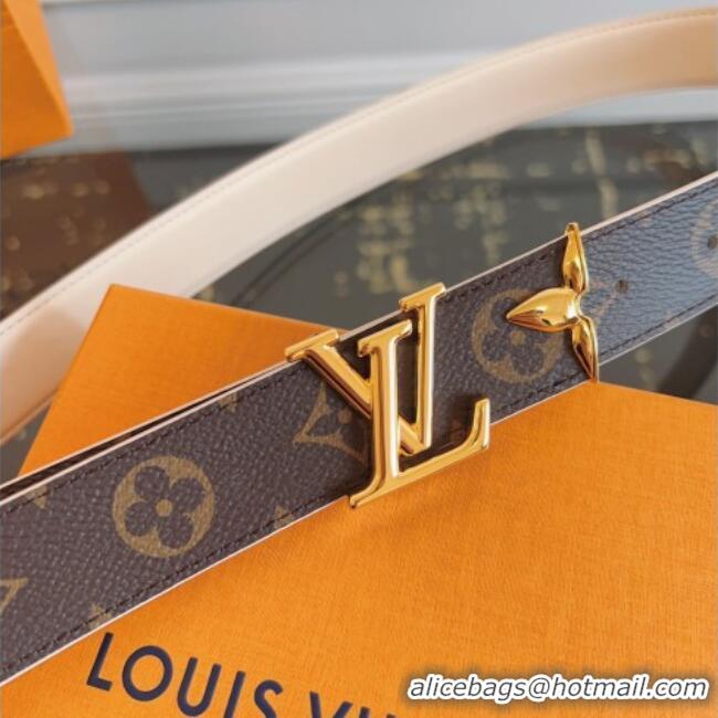 Best Quality Louis Vuitton Monogram Canvas and Leather Belt 3cm with LV Buckle LV031603 White 2026