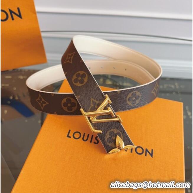 Best Quality Louis Vuitton Monogram Canvas and Leather Belt 3cm with LV Buckle LV031603 White 2026