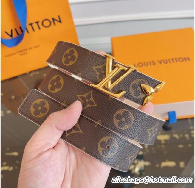 Best Quality Louis Vuitton Monogram Canvas and Leather Belt 3cm with LV Buckle LV031603 White 2026