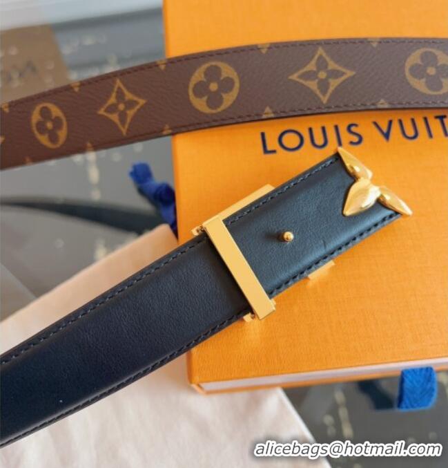 Shop Grade Louis Vuitton Monogram Canvas and Leather Belt 3cm with LV Buckle LV031603 Black 2026