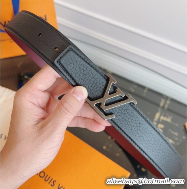 Low Cost Louis Vuitton Grained Leather Belt 3.5cm with LV Buckle LV031605 Black/Silver 2026