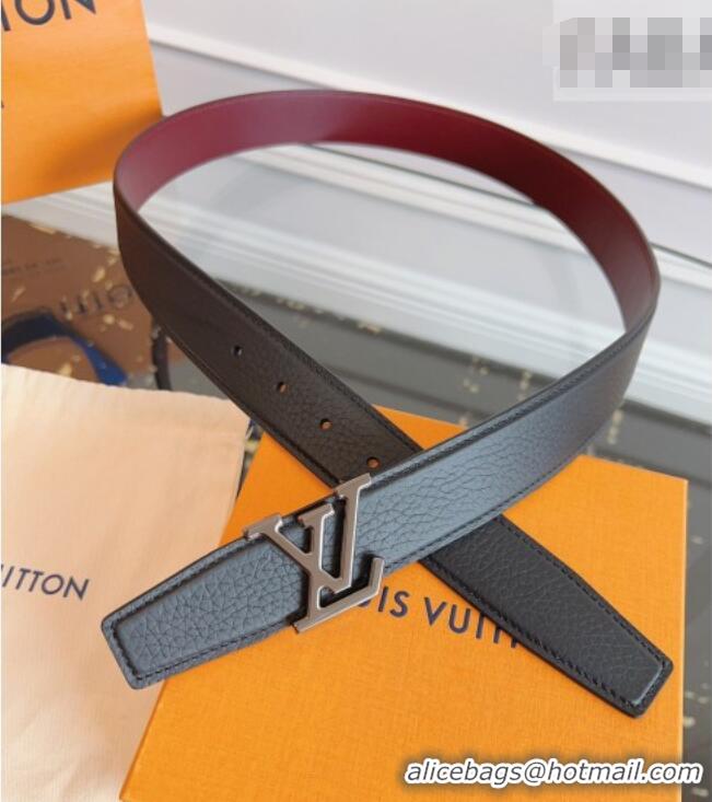 Low Cost Louis Vuitton Grained Leather Belt 3.5cm with LV Buckle LV031605 Black/Silver 2026