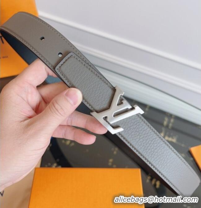 Good Taste Louis Vuitton Grained Leather Belt 3.5cm with LV Buckle LV031605 Grey 2026