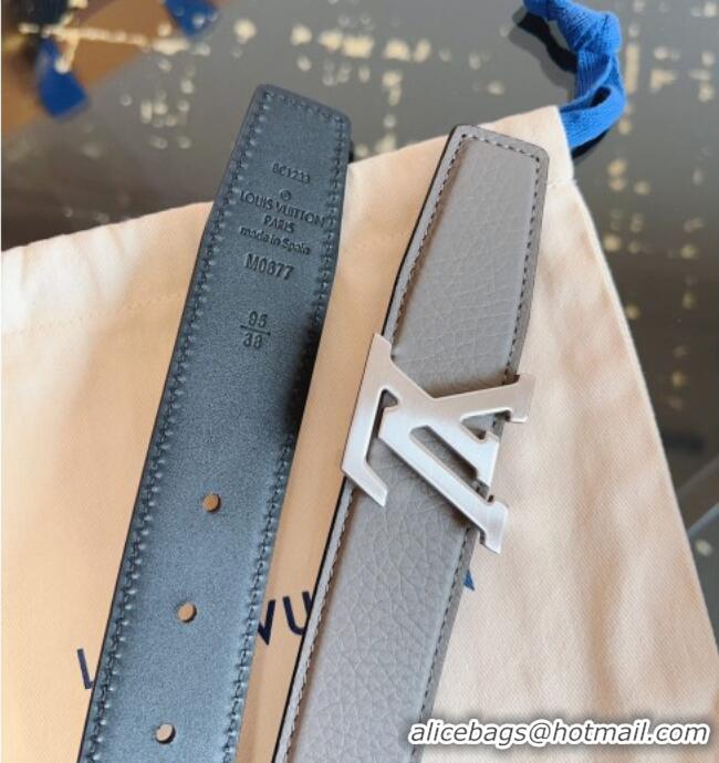 Good Taste Louis Vuitton Grained Leather Belt 3.5cm with LV Buckle LV031605 Grey 2026