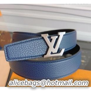 Good Looking Louis Vuitton Grained Leather Belt 3.5cm with LV Buckle LV031605 Blue 2026