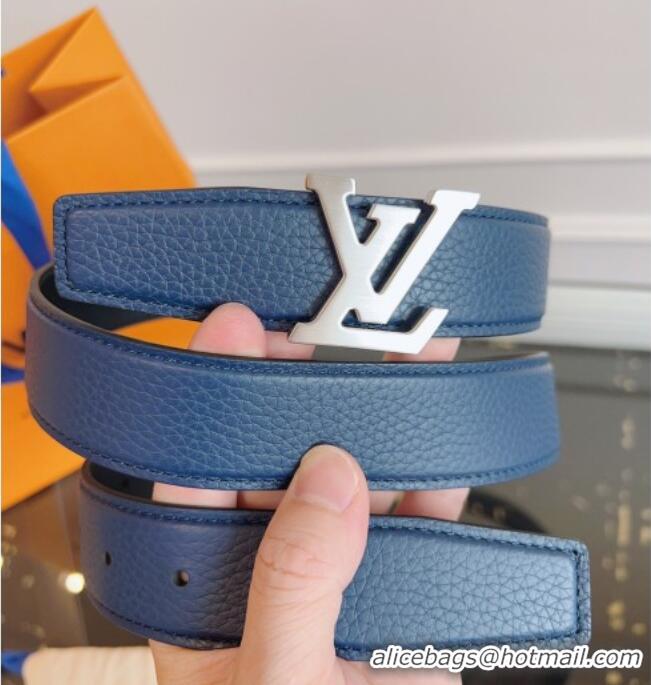 Good Looking Louis Vuitton Grained Leather Belt 3.5cm with LV Buckle LV031605 Blue 2026