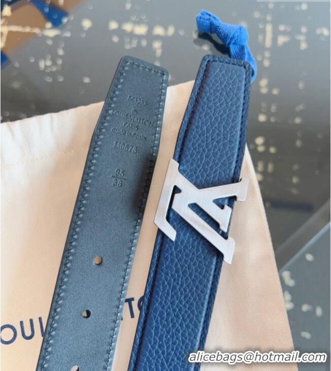 Good Looking Louis Vuitton Grained Leather Belt 3.5cm with LV Buckle LV031605 Blue 2026