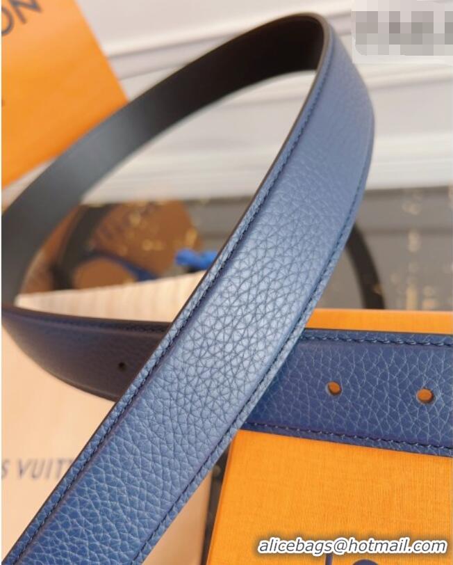 Good Looking Louis Vuitton Grained Leather Belt 3.5cm with LV Buckle LV031605 Blue 2026