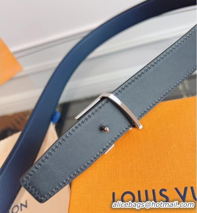 Good Looking Louis Vuitton Grained Leather Belt 3.5cm with LV Buckle LV031605 Blue 2026