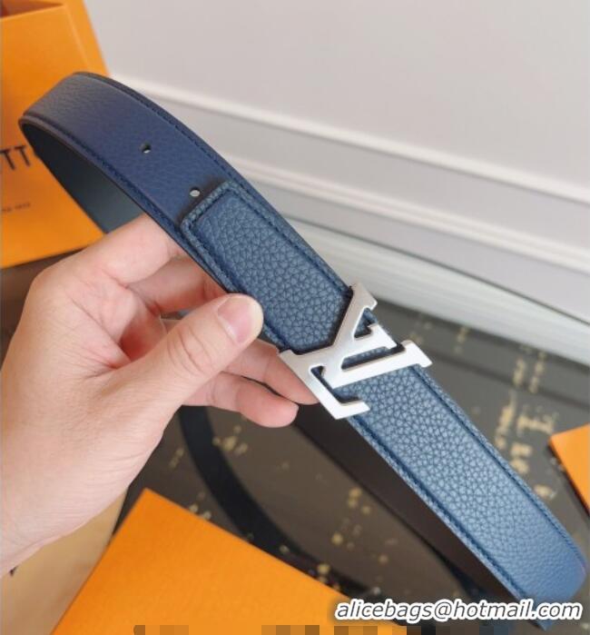 Good Looking Louis Vuitton Grained Leather Belt 3.5cm with LV Buckle LV031605 Blue 2026