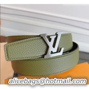 Buy Discount Louis Vuitton Grained Leather Belt 3.5cm with LV Buckle LV031605 Green 2026