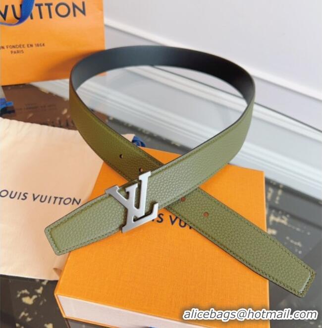 Buy Discount Louis Vuitton Grained Leather Belt 3.5cm with LV Buckle LV031605 Green 2026