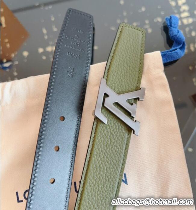 Buy Discount Louis Vuitton Grained Leather Belt 3.5cm with LV Buckle LV031605 Green 2026
