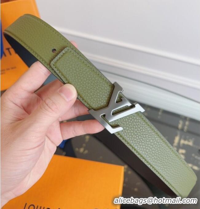 Buy Discount Louis Vuitton Grained Leather Belt 3.5cm with LV Buckle LV031605 Green 2026