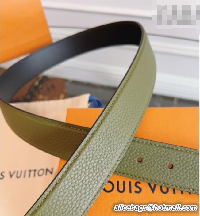 Buy Discount Louis Vuitton Grained Leather Belt 3.5cm with LV Buckle LV031605 Green 2026
